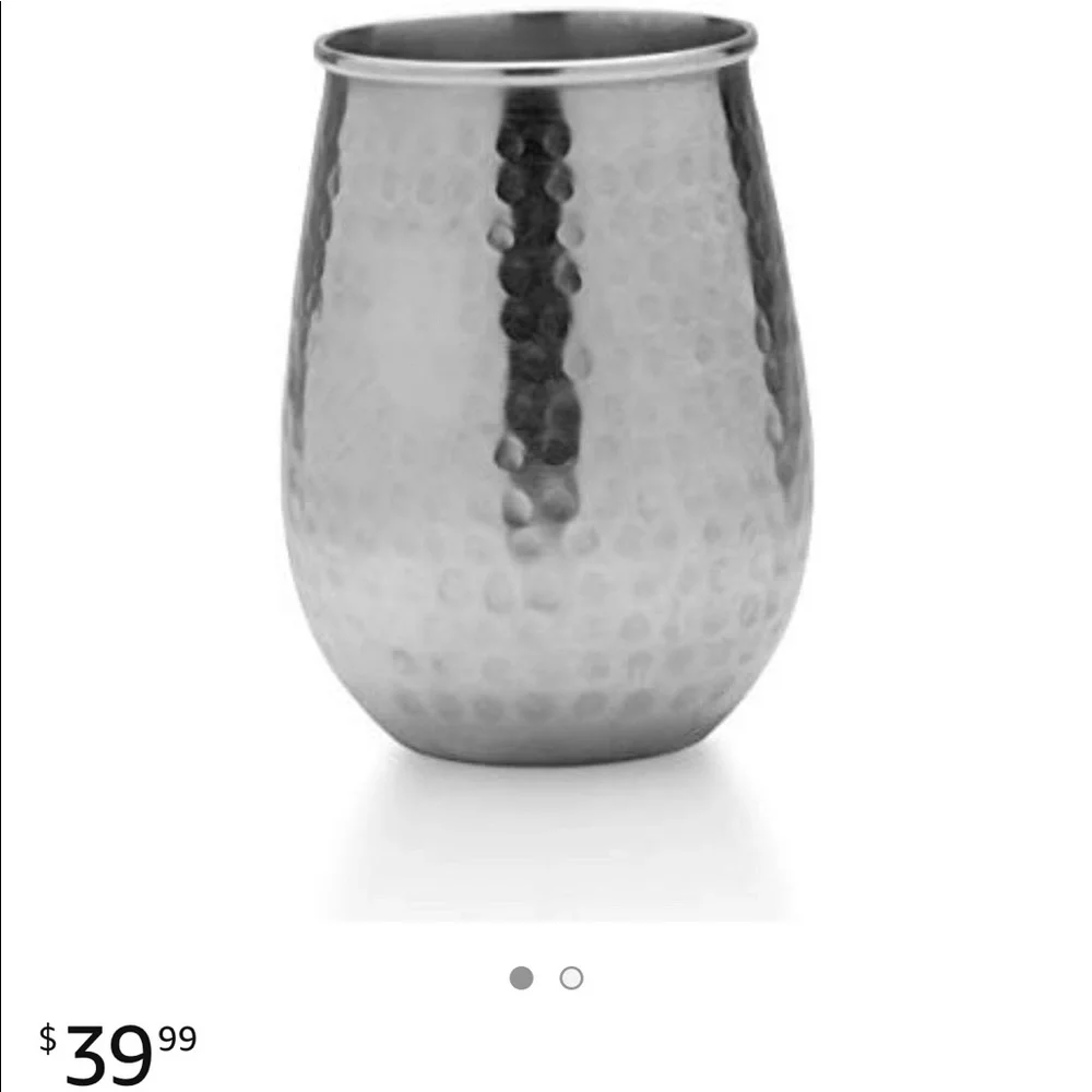 MIKASA 18oz. Hammered stemless silver plated wine goblet